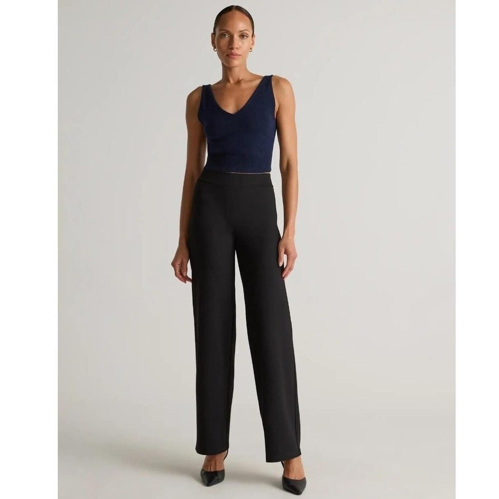 Quince Ultra-Stretch Ponte Wide Leg Pants Black Size M High Rise Workwear NEW